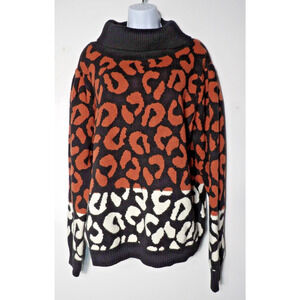 Skies Are Blue Sweater Womens Large Leopard Cheetah Knit Turtle Neck